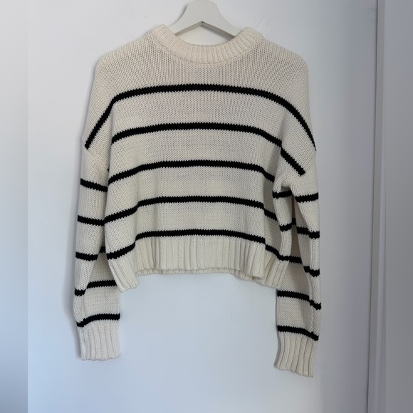 Jenni Kayne XS Chloe Cotton Crewneck Sweater White with Black Stripes - Picture 5 of 10